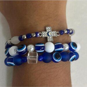 Blue and White Evil Eye Bracelet Set
